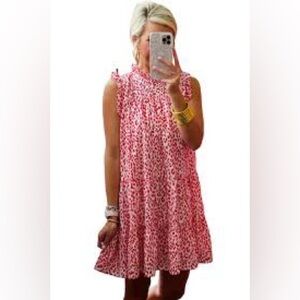 Pinch Red White Patterned Leopard Print Deborah Dress Large